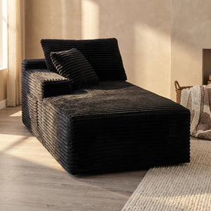 English Elm Black Corduroy Armless Floor Sofa Modular Accent Chair for Theater or Dorm W5515P479921