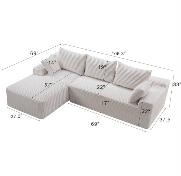 English Elm D-176 Jumbo Corduroy Sectional Chaise Sofa for Minimalist Bohemian Living Rooms Left Chaise W5515P479922