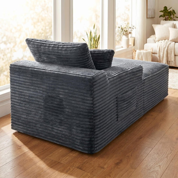 English Elm Gray Corduroy Low Profile Armless Accent Chair for Lounging in Any Modern Space W5515P479923
