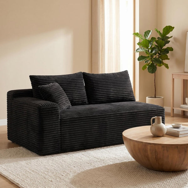 English Elm Black Corduroy Floor Level Armless Two Seat Sofa for Modular Living Spaces Accent Chair W5515P479938
