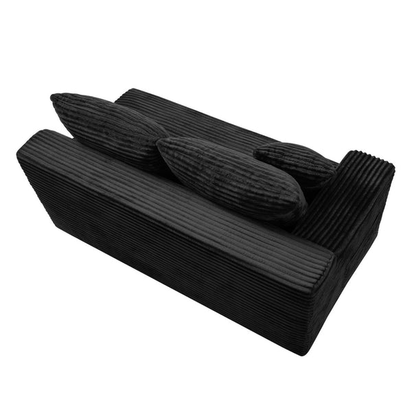 English Elm Black Corduroy Floor Level Armless Two Seat Sofa for Modular Living Spaces Accent Chair W5515P479938