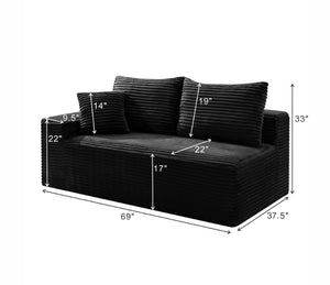 English Elm Black Corduroy Floor Level Armless Two Seat Sofa for Modular Living Spaces Accent Chair W5515P479938