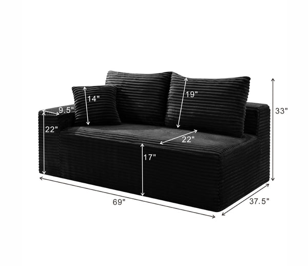 English Elm Black Corduroy Floor Level Armless Two Seat Sofa for Modular Living Spaces Accent Chair W5515P479938