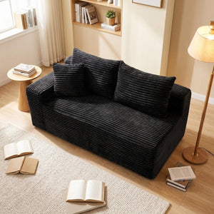 English Elm Black Corduroy Floor Level Armless Two Seat Sofa for Modular Living Spaces Accent Chair W5515P479938