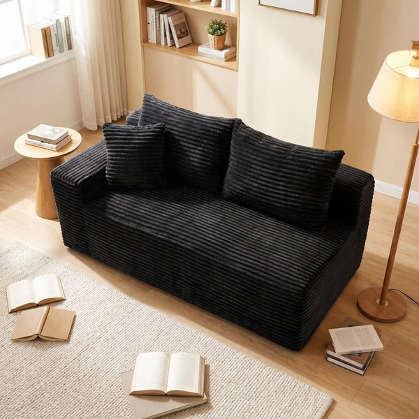 English Elm Black Corduroy Floor Level Armless Two Seat Sofa for Modular Living Spaces Accent Chair W5515P479938