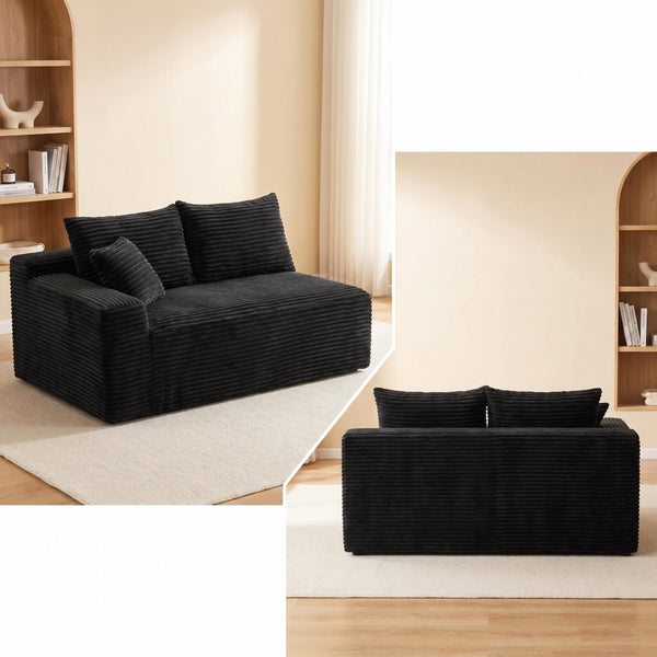 English Elm Black Corduroy Floor Level Armless Two Seat Sofa for Modular Living Spaces Accent Chair W5515P479938
