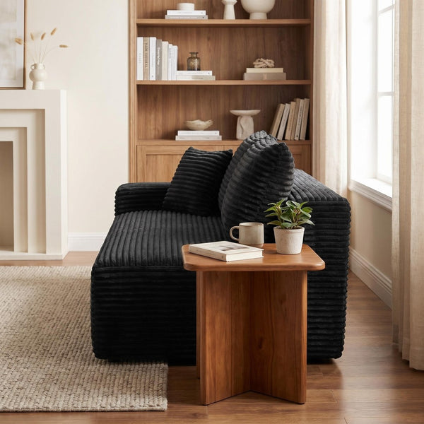 English Elm Black Corduroy Floor Level Armless Two Seat Sofa for Modular Living Spaces Accent Chair W5515P479938