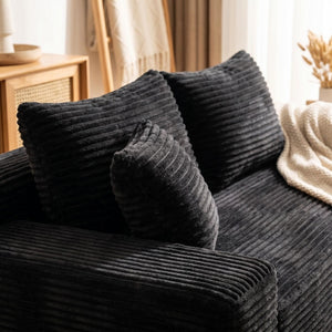 English Elm Black Corduroy Floor Level Armless Two Seat Sofa for Modular Living Spaces Accent Chair W5515P479938
