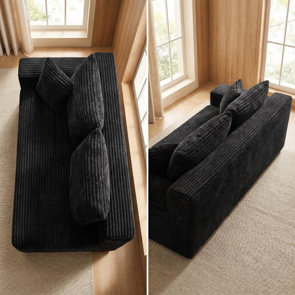 English Elm Black Corduroy Floor Level Armless Two Seat Sofa for Modular Living Spaces Accent Chair W5515P479938