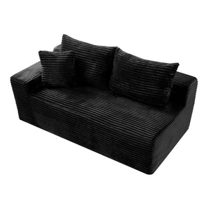 English Elm Black Corduroy Floor Level Armless Two Seat Sofa for Modular Living Spaces Accent Chair W5515P479938