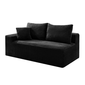 English Elm Black Corduroy Floor Level Armless Two Seat Sofa for Modular Living Spaces Accent Chair W5515P479938