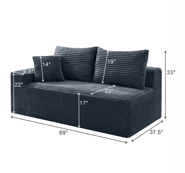 English Elm Gray Corduroy Floor Level Modular Sofa Legless Low Profile Lounger for Japandi Spaces W5515P479942