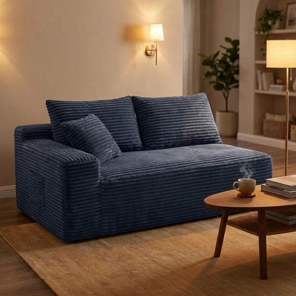 English Elm Gray Corduroy Floor Level Modular Sofa Legless Low Profile Lounger for Japandi Spaces W5515P479942