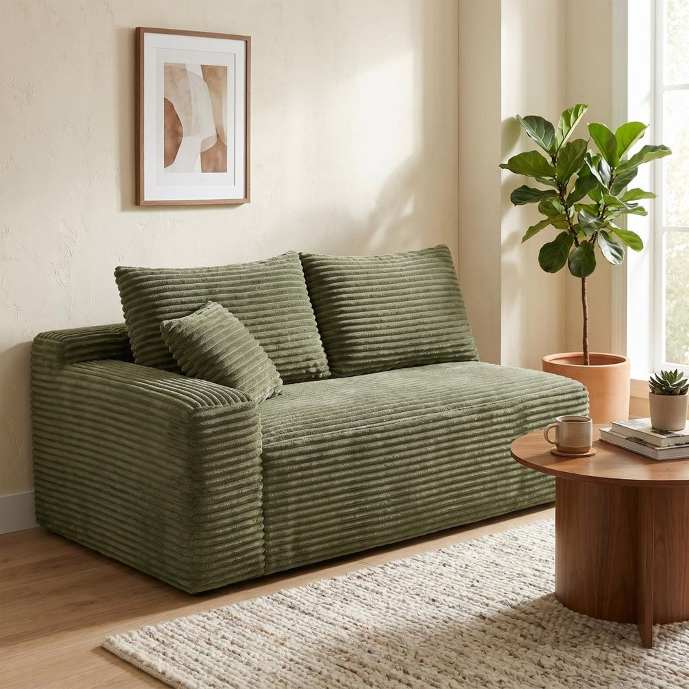 English Elm Green Corduroy Armless Floor Loveseat Low Profile Japanese Style Compact Sofa W5515P479944