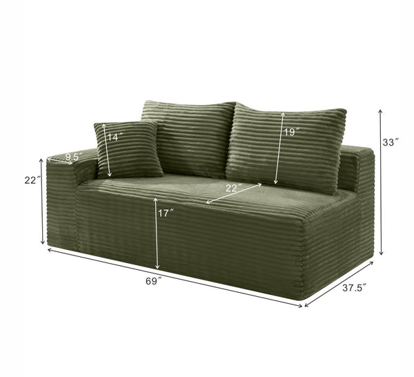 English Elm Green Corduroy Armless Floor Loveseat Low Profile Japanese Style Compact Sofa W5515P479944
