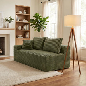 English Elm Green Corduroy Armless Floor Loveseat Low Profile Japanese Style Compact Sofa W5515P479944