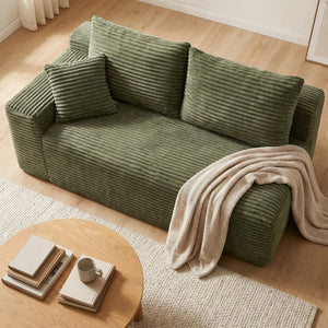 English Elm Green Corduroy Armless Floor Loveseat Low Profile Japanese Style Compact Sofa W5515P479944