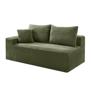 English Elm Green Corduroy Armless Floor Loveseat Low Profile Japanese Style Compact Sofa W5515P479944