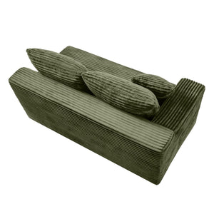 English Elm Green Corduroy Armless Floor Loveseat Low Profile Japanese Style Compact Sofa W5515P479944