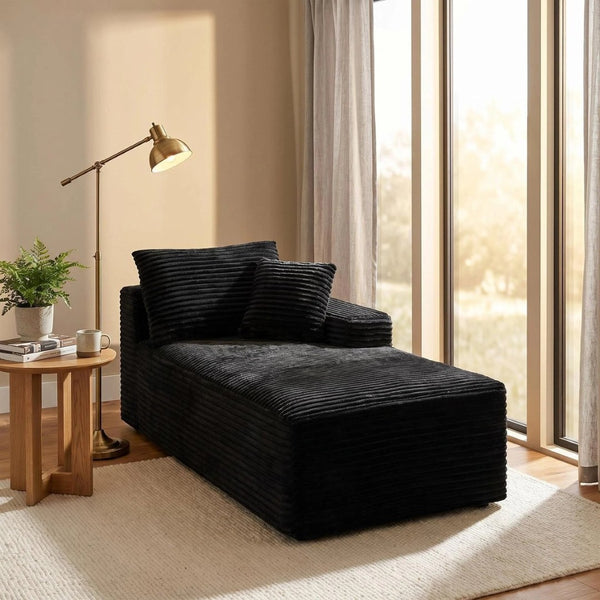 English Elm Black Corduroy Legless Armless Accent Chair Low Profile Modular Floor Seating W5515P479946