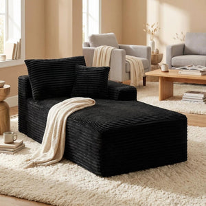 English Elm Black Corduroy Legless Armless Accent Chair Low Profile Modular Floor Seating W5515P479946