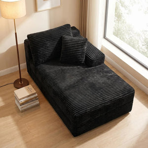 English Elm Black Corduroy Legless Armless Accent Chair Low Profile Modular Floor Seating W5515P479946
