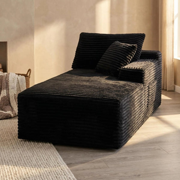 English Elm Black Corduroy Legless Armless Accent Chair Low Profile Modular Floor Seating W5515P479946
