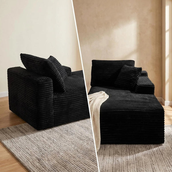 English Elm Black Corduroy Legless Armless Accent Chair Low Profile Modular Floor Seating W5515P479946
