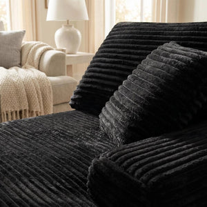 English Elm Black Corduroy Legless Armless Accent Chair Low Profile Modular Floor Seating W5515P479946
