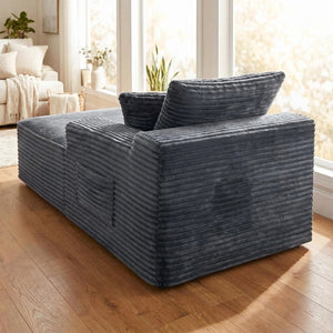 English Elm Gray Corduroy Legless Accent Chair Low Profile Armless Seat for Home Theater W5515P479955