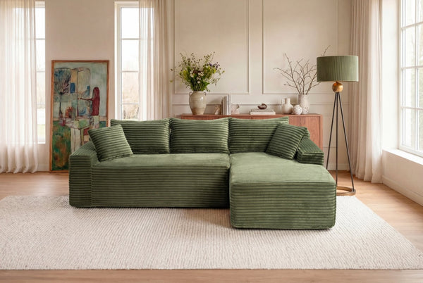 English Elm D-176 Jumbo Corduroy L-Shaped Sectional with Chaise for Modern Living Rooms Right Chaise W5515P479968