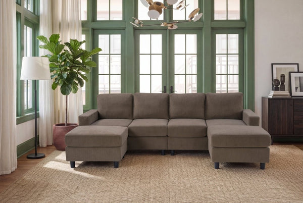 English Elm 2 Seater Modular Corduroy Sectional Sofa with Ottomans for Boho Living Rooms W5515P479990