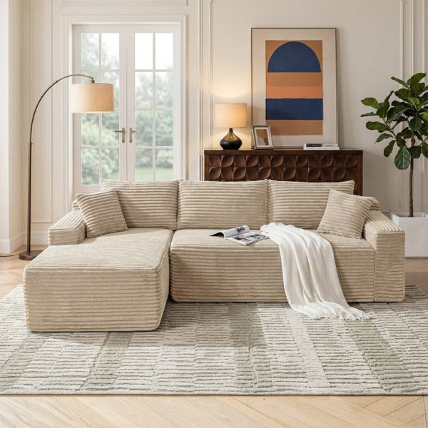 English Elm 94.5 Inch Corduroy L-Shaped Sectional with Reversible Chaise for Living Room W5515P493685