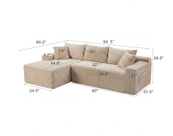 English Elm 94.5 Inch Corduroy L-Shaped Sectional with Reversible Chaise for Living Room W5515P493685