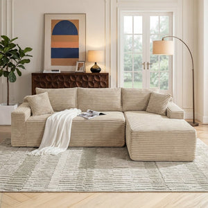 English Elm 94.5 Inch Jumbo Corduroy Sectional Sofa with Reversible Chaise for Living Room W5515P493686