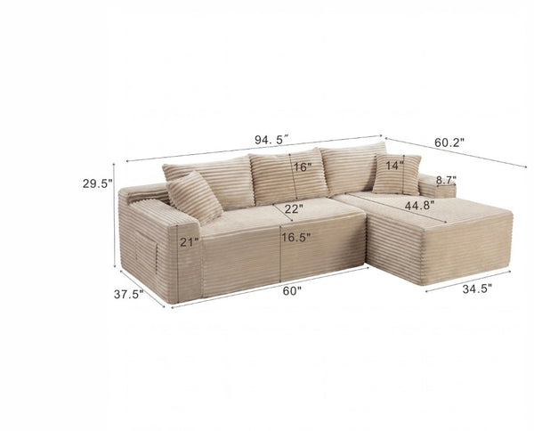 English Elm 94.5 Inch Jumbo Corduroy Sectional Sofa with Reversible Chaise for Living Room W5515P493686