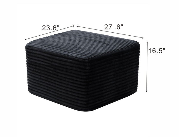 English Elm 27.6 Inch Ribbed Corduroy Square Ottoman Soft Padded Footrest for Living Room or Bedroom Black W5515P495947