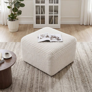 English Elm 27.6 Inch Ribbed Corduroy Square Ottoman Soft Padded Footrest for Living Room or Bedroom White W5515P495949