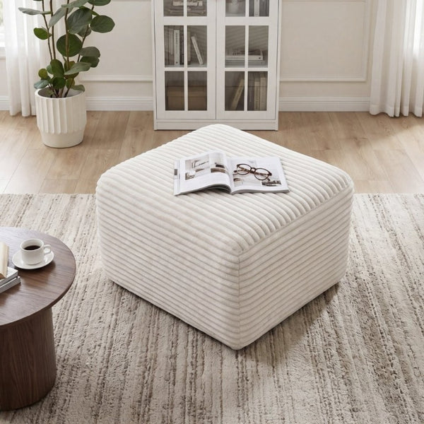 English Elm 27.6 Inch Ribbed Corduroy Square Ottoman Soft Padded Footrest for Living Room or Bedroom White W5515P495949