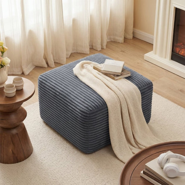 English Elm 27.6 Inch Ribbed Corduroy Square Ottoman Soft Padded Footrest for Living Room or Bedroom Gray W5515P495950