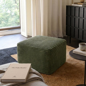 English Elm 27.6 Inch Ribbed Corduroy Square Ottoman Soft Padded Footrest for Living Room or Bedroom Green W5515P495952
