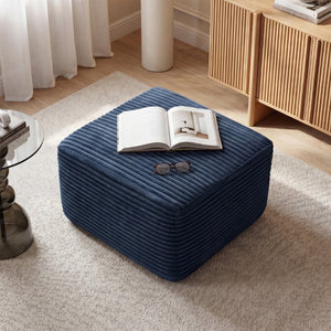 English Elm 27.6 Inch Ribbed Corduroy Square Ottoman Soft Padded Footrest for Living Room or Bedroom Blue W5515P495953