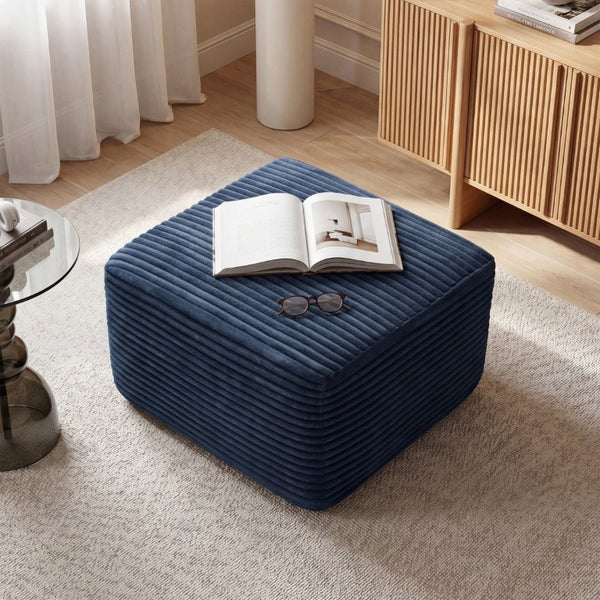 English Elm 27.6 Inch Ribbed Corduroy Square Ottoman Soft Padded Footrest for Living Room or Bedroom Blue W5515P495953