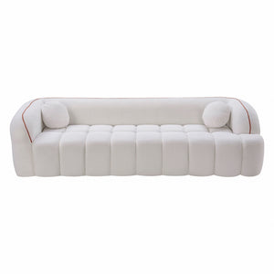 English Elm 98.4" Corduroy Cloud Sofa Bubble Tufted Three Seat Deep Cushion for Living Room White W5515P495965