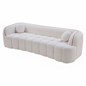 English Elm 98.4" Corduroy Cloud Sofa Bubble Tufted Three Seat Deep Cushion for Living Room White W5515P495965