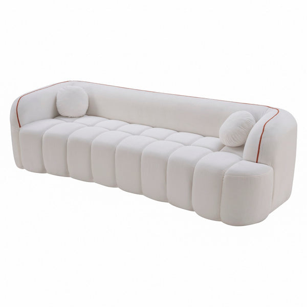 English Elm 98.4" Corduroy Cloud Sofa Bubble Tufted Three Seat Deep Cushion for Living Room White W5515P495965