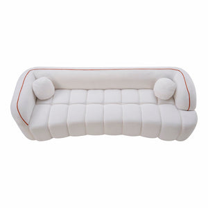 English Elm 98.4" Corduroy Cloud Sofa Bubble Tufted Three Seat Deep Cushion for Living Room White W5515P495965