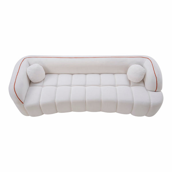 English Elm 98.4" Corduroy Cloud Sofa Bubble Tufted Three Seat Deep Cushion for Living Room White W5515P495965