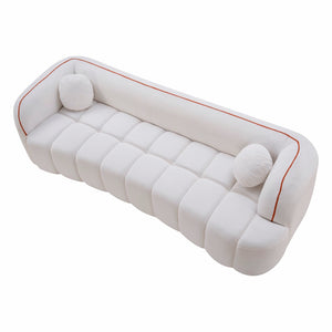 English Elm 98.4" Corduroy Cloud Sofa Bubble Tufted Three Seat Deep Cushion for Living Room White W5515P495965