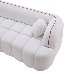 English Elm 98.4" Corduroy Cloud Sofa Bubble Tufted Three Seat Deep Cushion for Living Room White W5515P495965